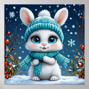Poster Scène de la nature de dessin animé de lapin mignon