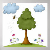 Poster Scène de la nature des abeilles et des arbres avec (Devant)