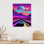 Poster Scène de la route du désert psychédélique Vaporwav (Cuisine)