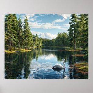 Poster Scène de lac serein avec cygne