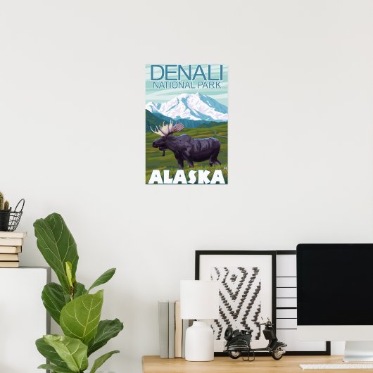 Poster Scène de l'orignal - Parc national Denali, Alaska (Bureau à domicile)
