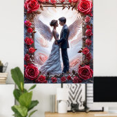 Poster Scène de mariage romantique avec des anges et un c (Bureau à domicile)