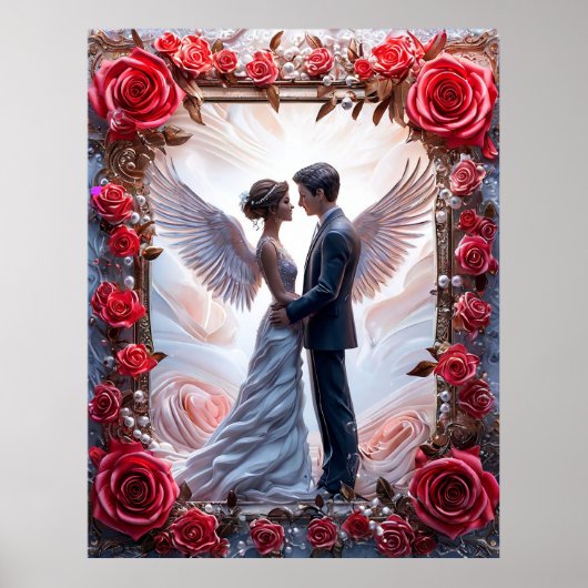 Poster Scène de mariage romantique avec des anges et un c (Devant)