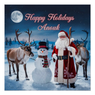 Poster Scène de Noël classique avec Père Noël, Snowman