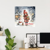 Poster Scène de Noël confortable avec petite fille (Bureau à domicile)
