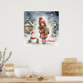 Poster Scène de Noël confortable avec petite fille (Cuisine)