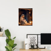 Poster Scène de Noël rustique de la Nativité Paisible Fêt (Bureau à domicile)