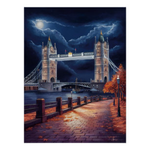 Poster Scène de nuit londonienne avec tour éclairée