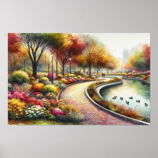 Poster Scène de parc automnal à l'aquarelle (Devant)