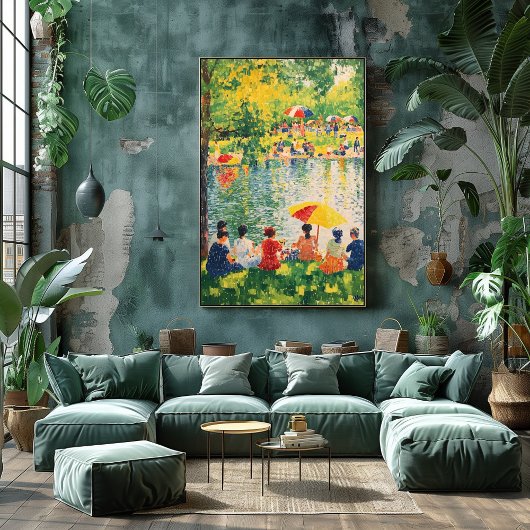 Poster Scène de parc Pointillism aux couleurs d'été vibra