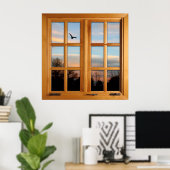 Poster Scène de pays avec fenêtre Carré d'oiseaux (Bureau à domicile)