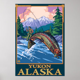 Poster Scène de pêche à la mouche - Yukon, Alaska