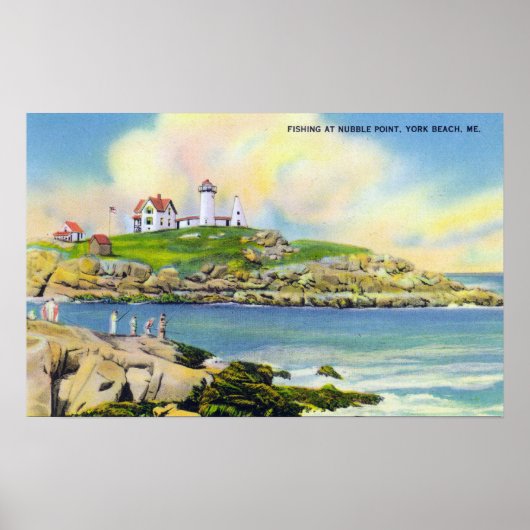 Poster Scène de pêche à Nubble Point sur York Beach (Devant)