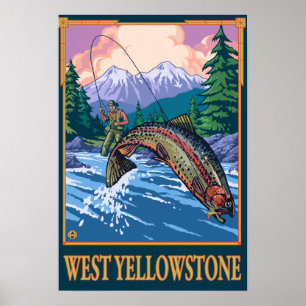 Poster Scène de pêche de mouche - Yellowstone occidental