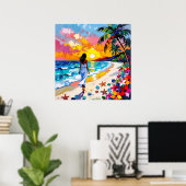 Poster Scène de plage abstraite au coucher du soleil vibr (Bureau à domicile)