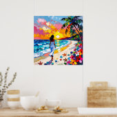 Poster Scène de plage abstraite au coucher du soleil vibr (Cuisine)