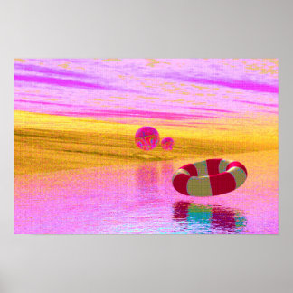 Poster Scène de plage de style CGI années 90