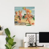 Poster Scène de plage des années 1950 (Bureau à domicile)