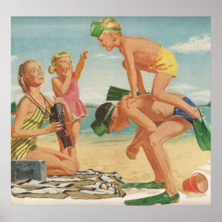 Poster Scène de plage des années 1950