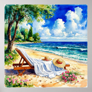 Poster Scène de plage relaxante avec chaise longue