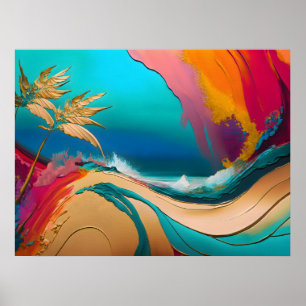 Poster Scène de plage tropicale abstraite vibrante