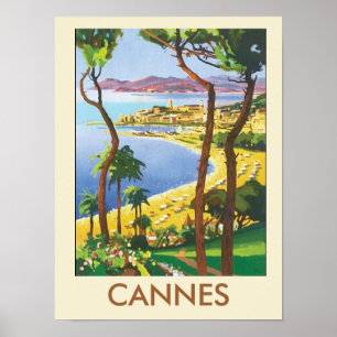 Poster Scène de plage vintage à Cannes