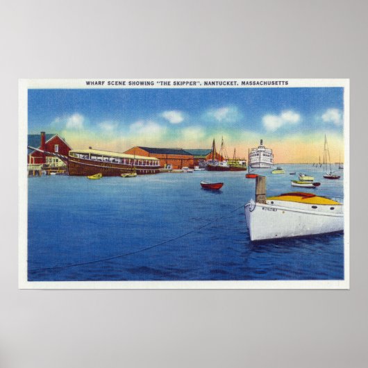 Poster Scène de quai montrant le bateau à skipper (Devant)