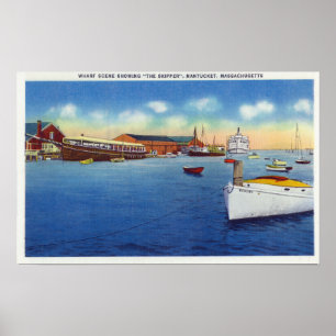 Poster Scène de quai montrant le bateau de capitaine