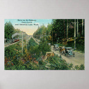 Poster Scène de route près de lac américain