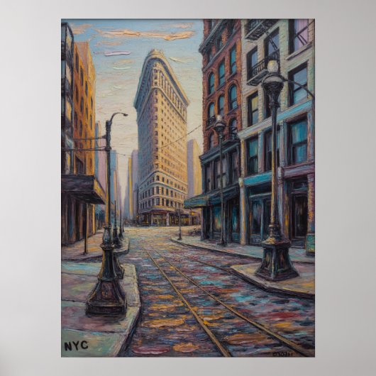 Poster Scène de rue du Flatiron Building à New York avec (Devant)
