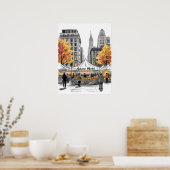 Poster Scène de rue du marché d'automne à NYC avec des ar (Cuisine)