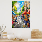 Poster Scène De Rue Parisienne Avec Tour Eiffel (Cuisine)