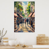 Poster Scène De Rue Parisienne Avec Tour Eiffel (Cuisine)