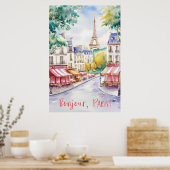 Poster Scène De Rue Parisienne Avec Tour Eiffel (Cuisine)