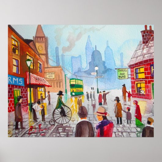 Poster Scène de rue très fréquentée tramway de penny fart (Devant)