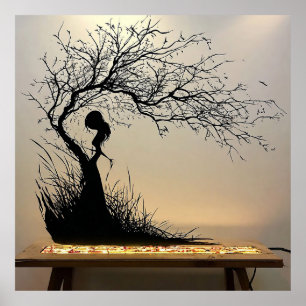 Poster Scène de silhouette de femme au thème naturel