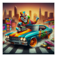 Scène de voiture clown et musculaire vibrante
