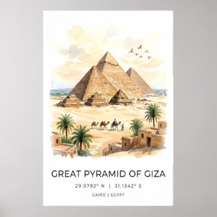 Poster Scène de voyage à l'aquarelle de la pyramide de Gi