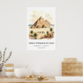 Poster Scène de voyage à l'aquarelle de la pyramide de Gi (Cuisine)