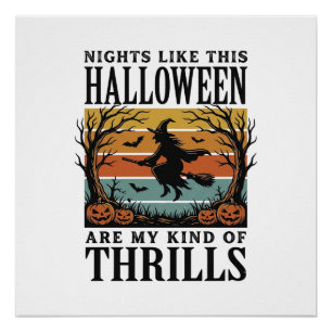 Poster Scène d'effroi de sorcière vintage Halloween Gravu
