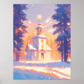 Poster Scène d'église de Noël enneigée (Devant)