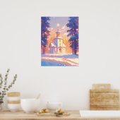 Poster Scène d'église de Noël enneigée (Cuisine)
