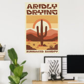 Poster Scène désertique rétro avec cactus (Bureau à domicile)