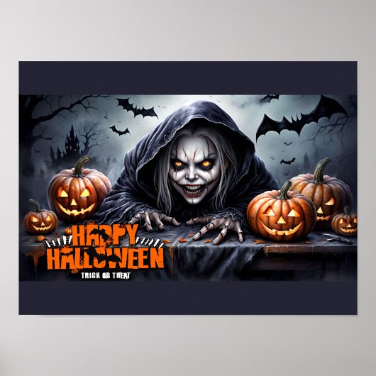Poster Scène d'Halloween de goule encapuchonnée effrayant