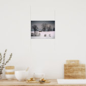 Poster Scène d'hiver, colline et arbres, hutte (Cuisine)