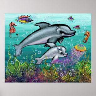 Poster Scène d'Imaginaire aquatique avec dauphins