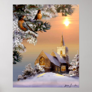 Poster Scène d'oiseaux, Sanctuaire d'hiver