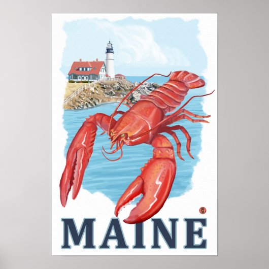 Poster Scène du homard et du phare de Portland (Devant)
