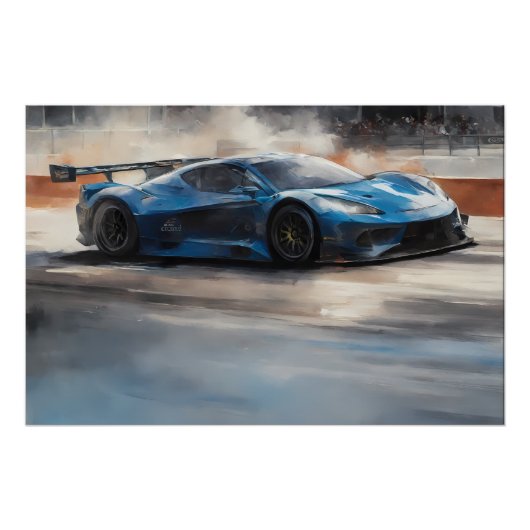 Poster Scène dynamique de course urbaine bleue (Devant)