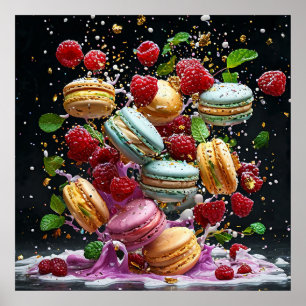 Poster Scène dynamique de macarons dans une explosion de